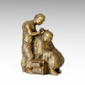 Estatua oriental de la vida de corte de pelo Escultura de bronce Tple-011